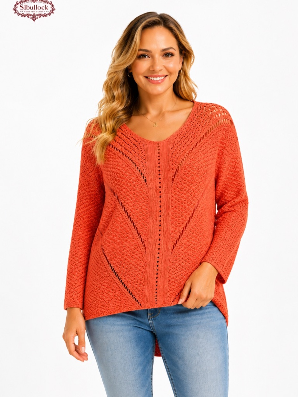 S12 Cato XL Coral Open Knit Hi-Low Sweater | Lightweight Acrylic Pullover